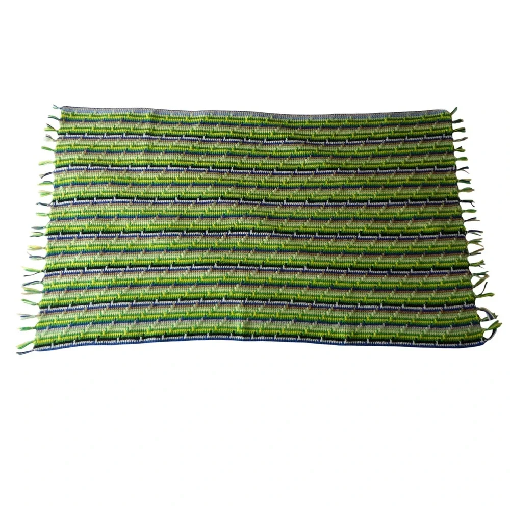 Unbranded Crochet Afghan Throw Blanket Green Blue Striped Boho EX
